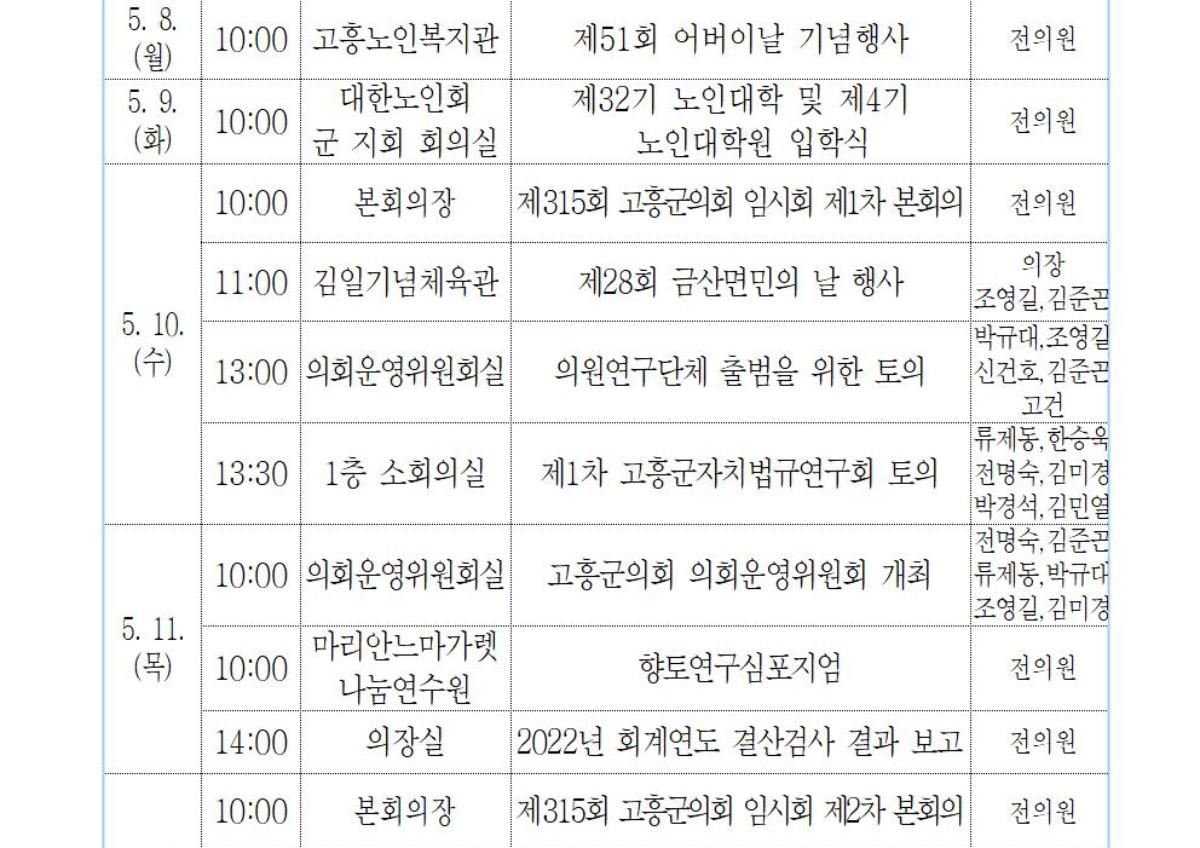 2023. 5. 8.(월) ~ 5. 14.(일) 첨부이미지 : ★의원 전체 주요 일정-2023.5.8.(월)~5.14(일).jpg